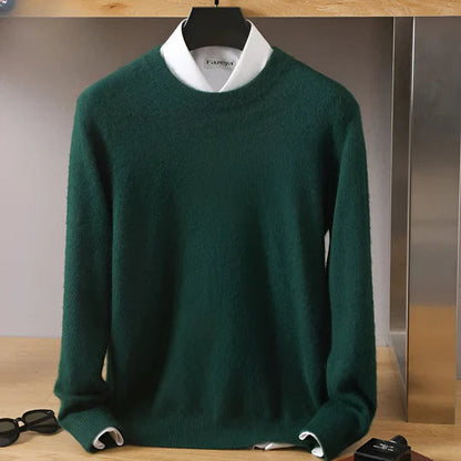 Men's Lightweight Crew Neck Sweater | Fine Knit Pullover - Dark Green