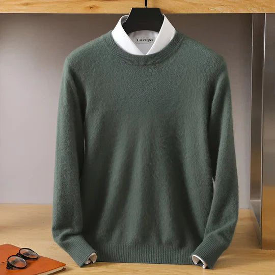 Men's Lightweight Crew Neck Sweater | Fine Knit Pullover - Green