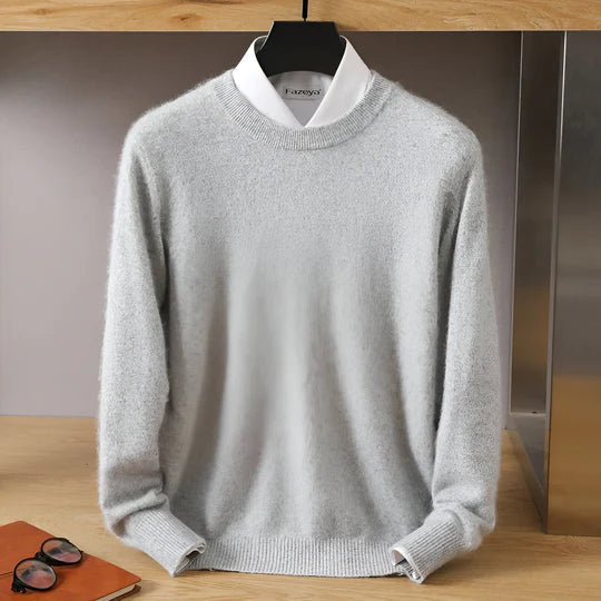 Men's Lightweight Crew Neck Sweater | Fine Knit Pullover - Grey