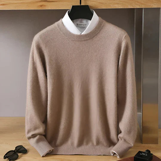 Men's Lightweight Crew Neck Sweater | Fine Knit Pullover - Khaki