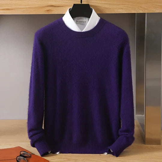 Men's Lightweight Crew Neck Sweater | Fine Knit Pullover - Purple