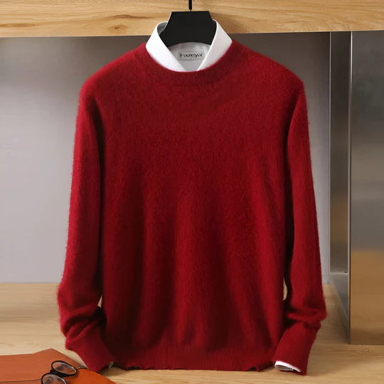 Men's Lightweight Crew Neck Sweater | Fine Knit Pullover - Red