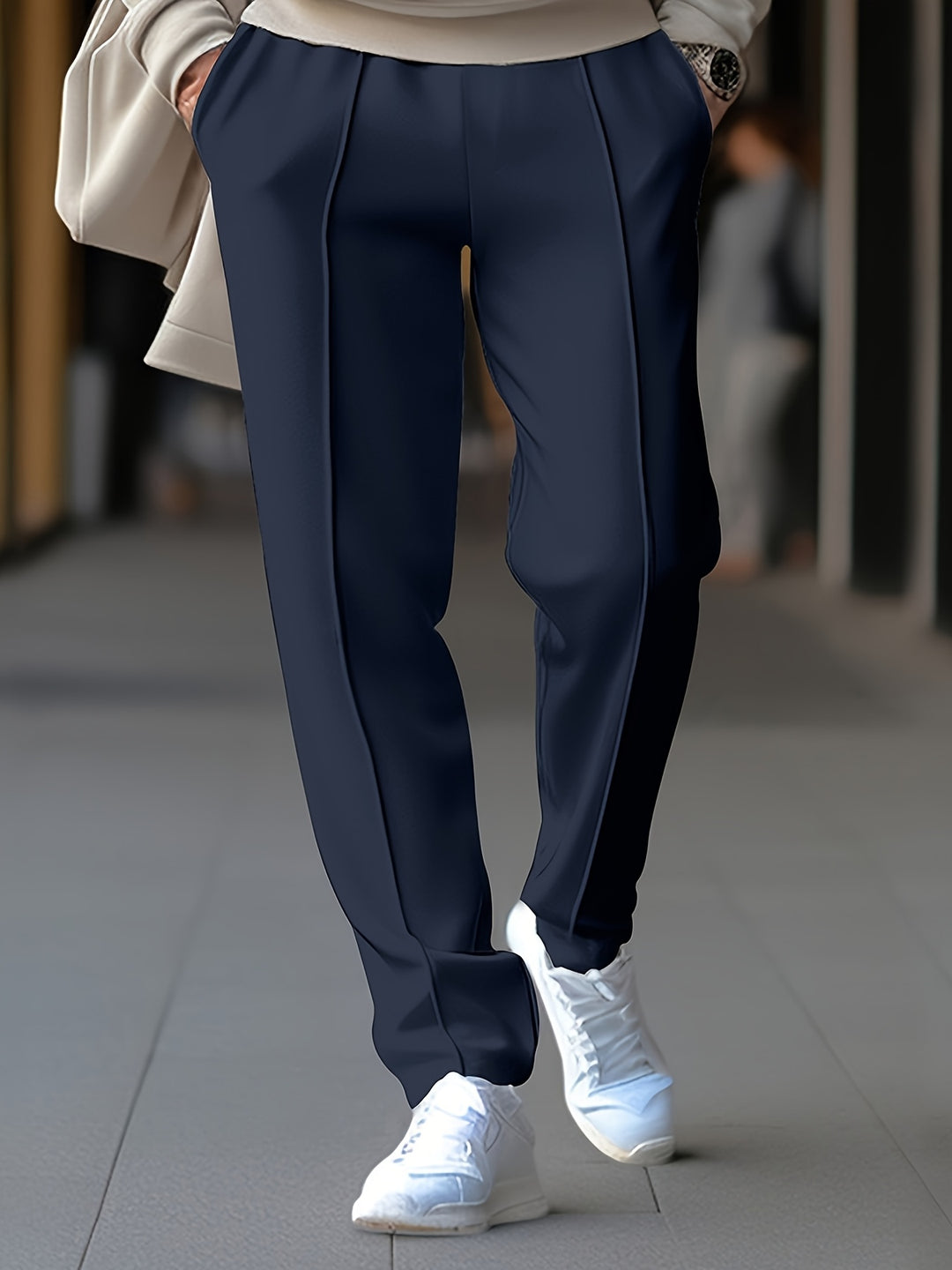 Men's Lightweight Jogger Pants | Drawstring Waist Slim Fit - Navy Blue