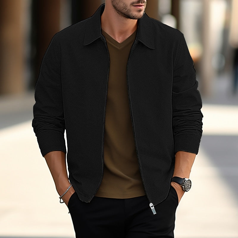 Men's Lightweight Textured Overshirt | Casual Button-Up Jacket - Black