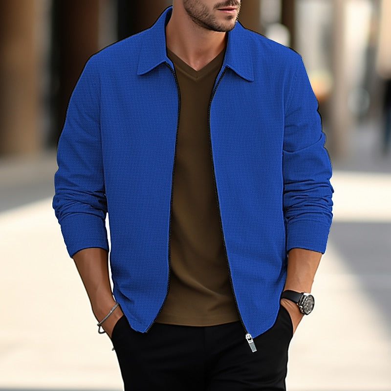 Men's Lightweight Textured Overshirt | Casual Button-Up Jacket - Blue