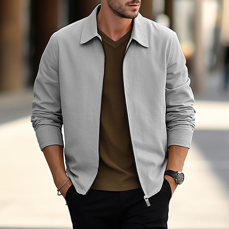 Men's Lightweight Textured Overshirt | Casual Button-Up Jacket - Gray