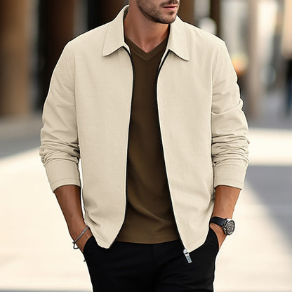 Men's Lightweight Textured Overshirt | Casual Button-Up Jacket - Khaki