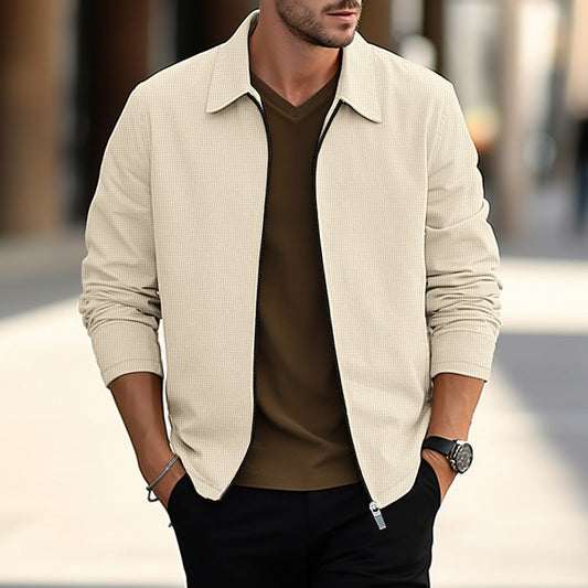 Men's Lightweight Textured Overshirt | Casual Button-Up Jacket - Khaki