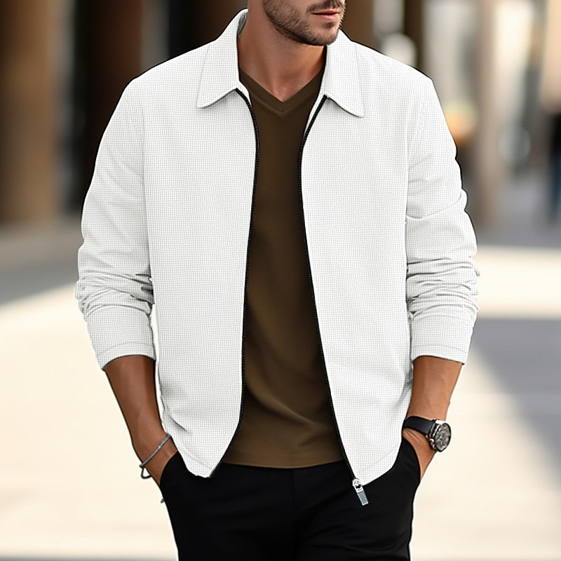 Men's Lightweight Textured Overshirt | Casual Button-Up Jacket - White