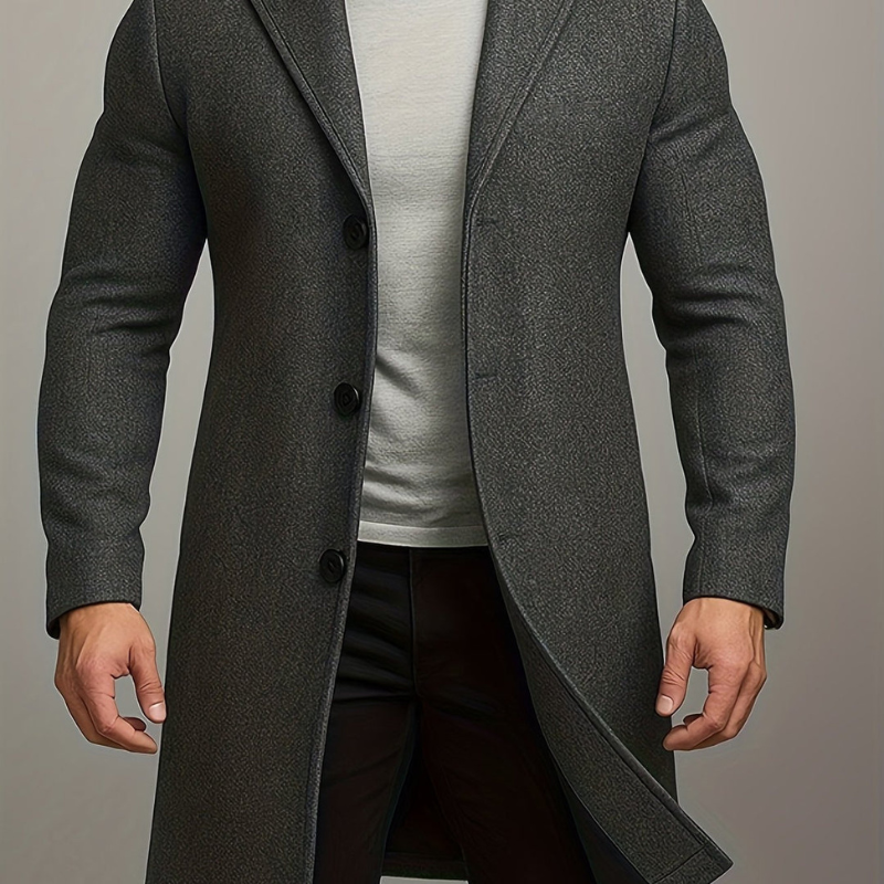 Men's Long Button Coat | Windproof Dress Coat
