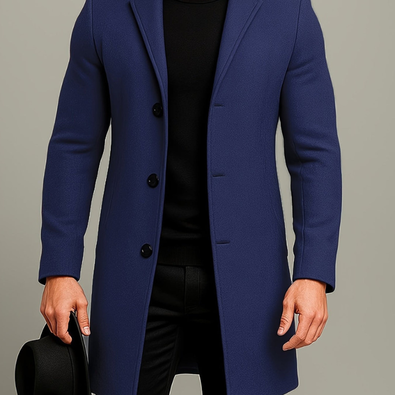 Men's Long Button Coat | Windproof Dress Coat