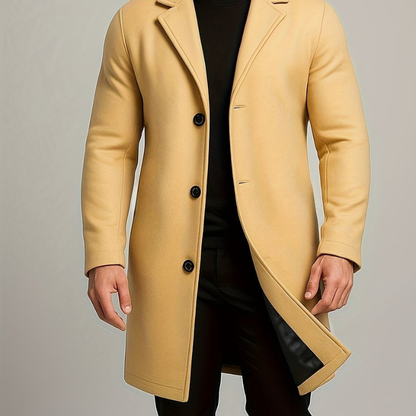 Men's Long Button Coat | Windproof Dress Coat