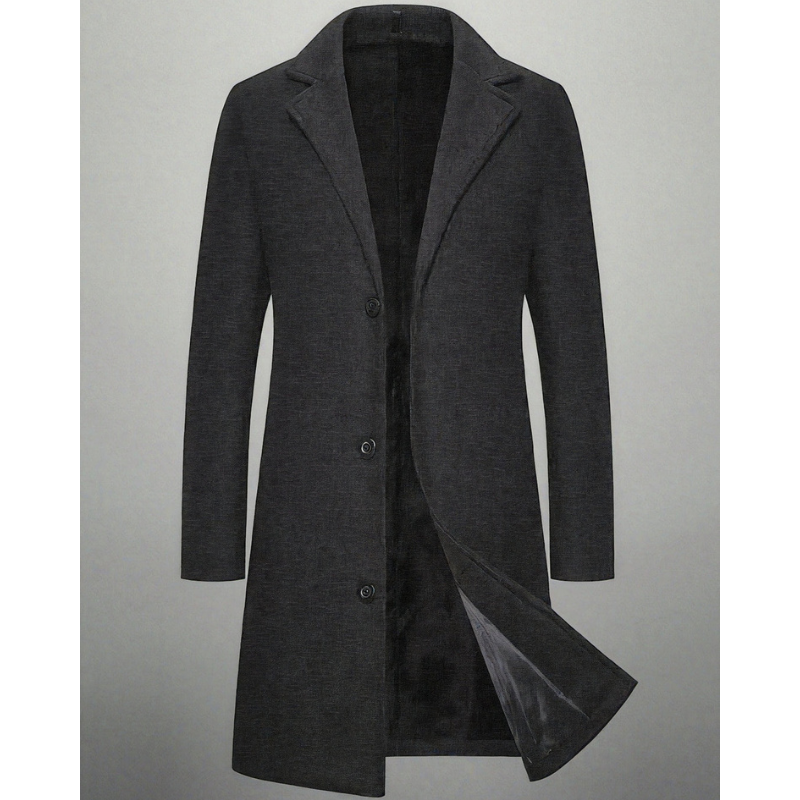 Men's Long Button Coat | Windproof Dress Coat - Gray