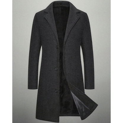 Men's Long Button Coat | Windproof Dress Coat - Gray