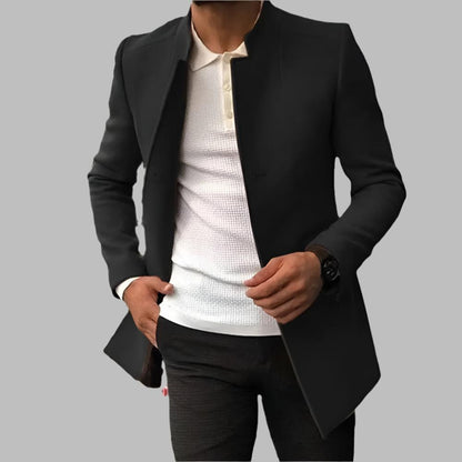 Men's Notched Lapel Overcoat | Slim Fit Blazer Coat - Black