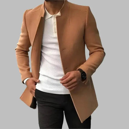 Men's Notched Lapel Overcoat | Slim Fit Blazer Coat - Camel