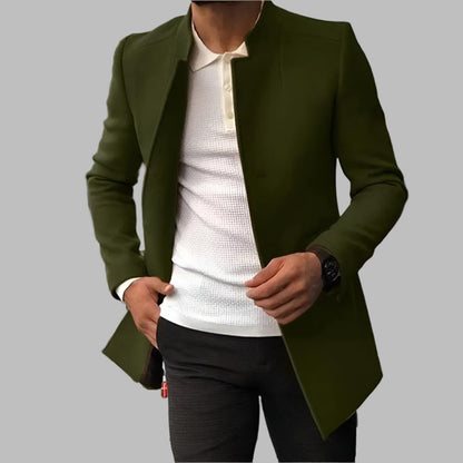 Men's Notched Lapel Overcoat | Slim Fit Blazer Coat - Military Green