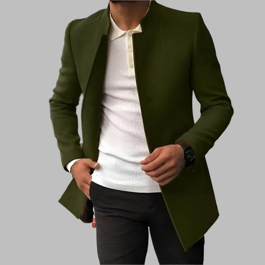 Men's Notched Lapel Overcoat | Slim Fit Blazer Coat - Military Green