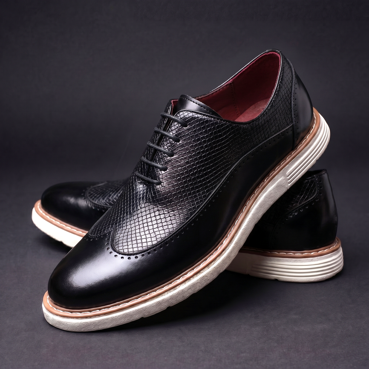 Men's Oxfords Casual | Wingtip Brogue Detail Shoes - Black