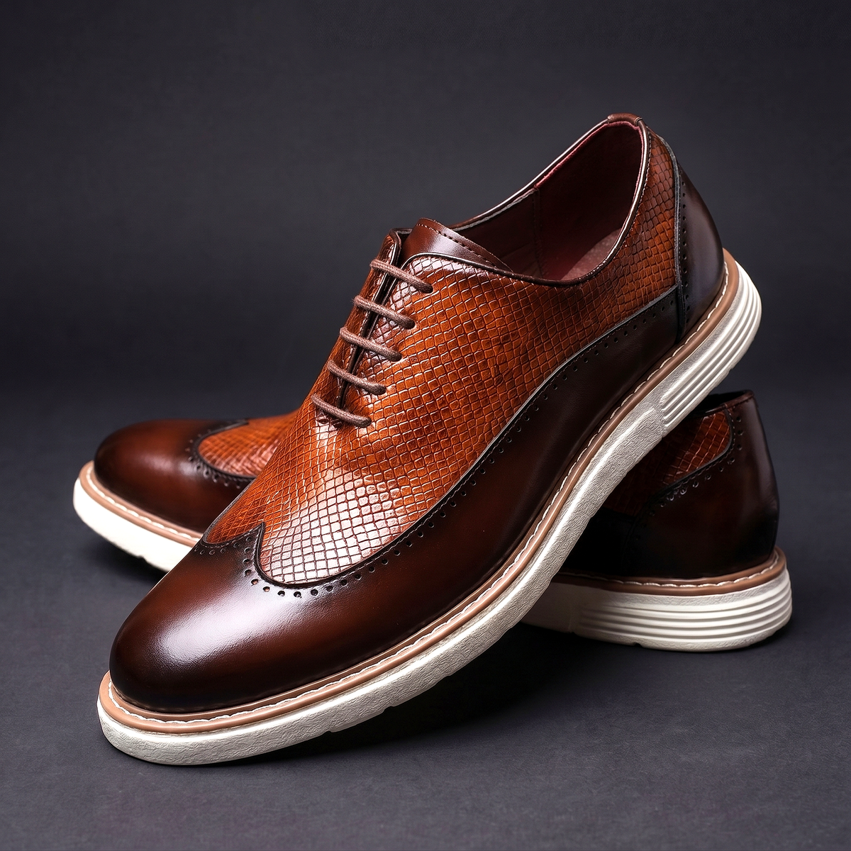 Men's Oxfords Casual | Wingtip Brogue Detail Shoes - Brown