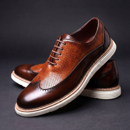 Men's Oxfords Casual | Wingtip Brogue Detail Shoes - Brown