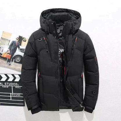 Men's Parka | Quilted Hooded Jacket with Full Zip - Black