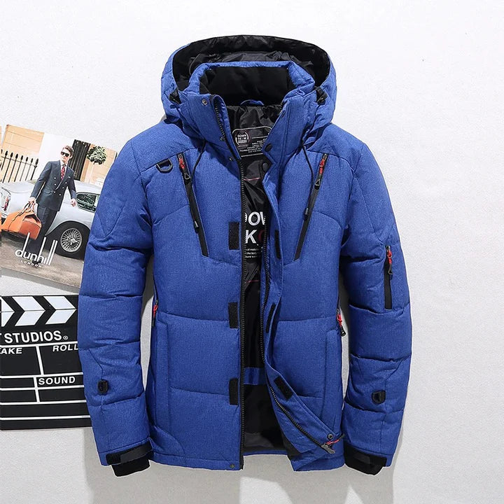 Men's Parka | Quilted Hooded Jacket with Full Zip - Blue