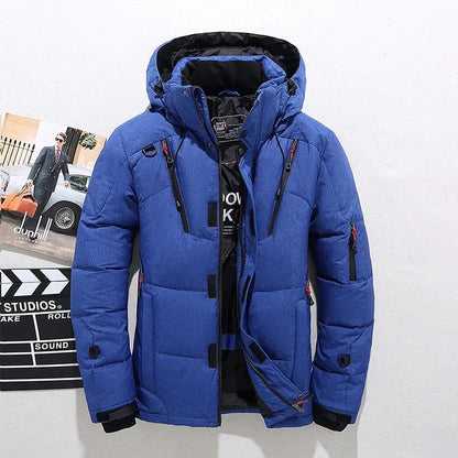 Men's Parka | Quilted Hooded Jacket with Full Zip - Blue
