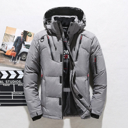 Men's Parka | Quilted Hooded Jacket with Full Zip - Gray