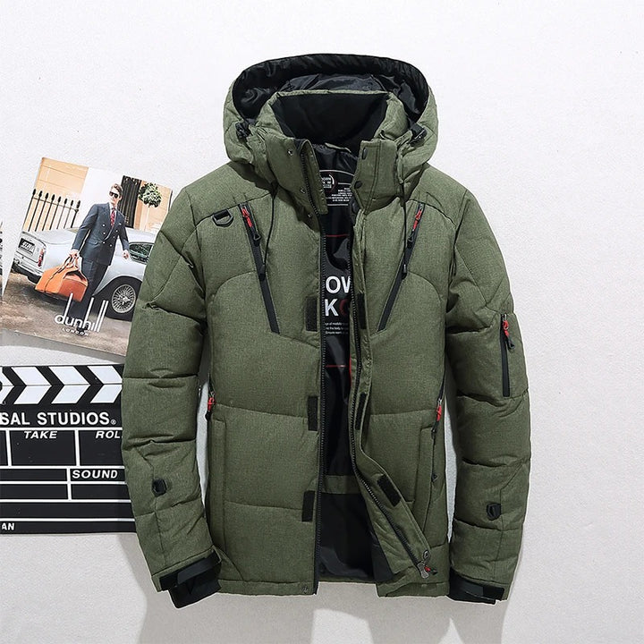 Men's Parka | Quilted Hooded Jacket with Full Zip - Green