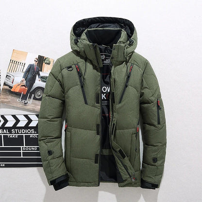 Men's Parka | Quilted Hooded Jacket with Full Zip - Green