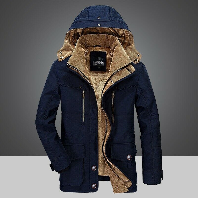 Men's Parka | Zip-Front Coat with Multiple Pockets - Blue