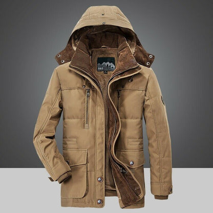 Men's Parka | Zip-Front Coat with Multiple Pockets - Khaki