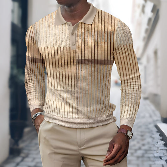 Men's Polo Shirt Long Sleeve Patchwork | Casual Shirts - Yellow