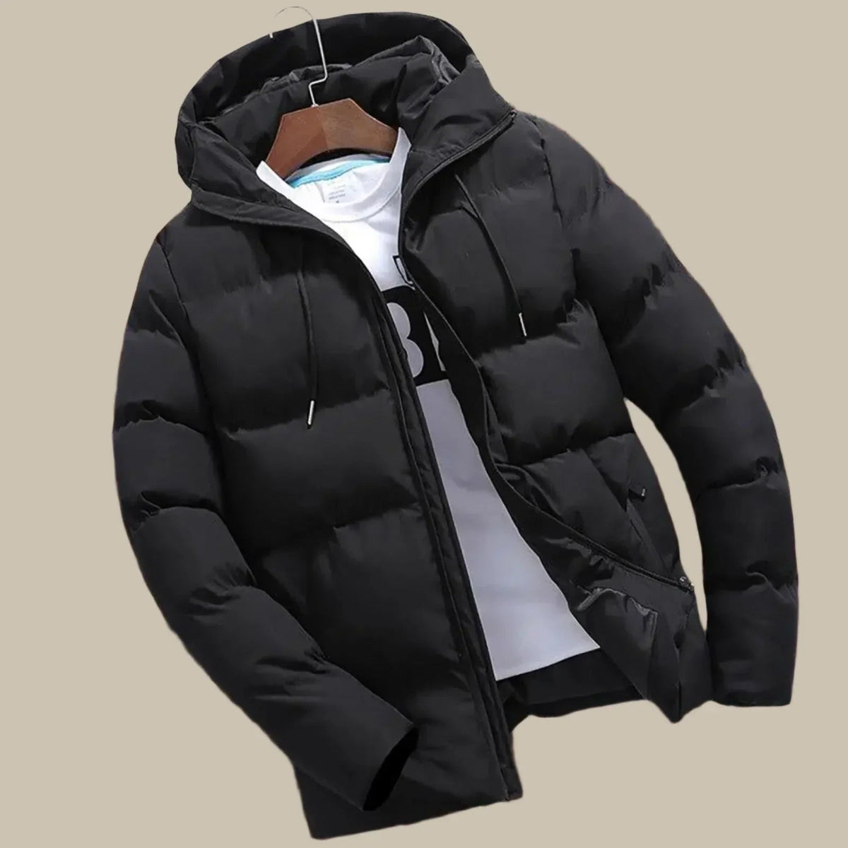 Men's Puffer Jacket with Hood | Coats & Jackets - Black
