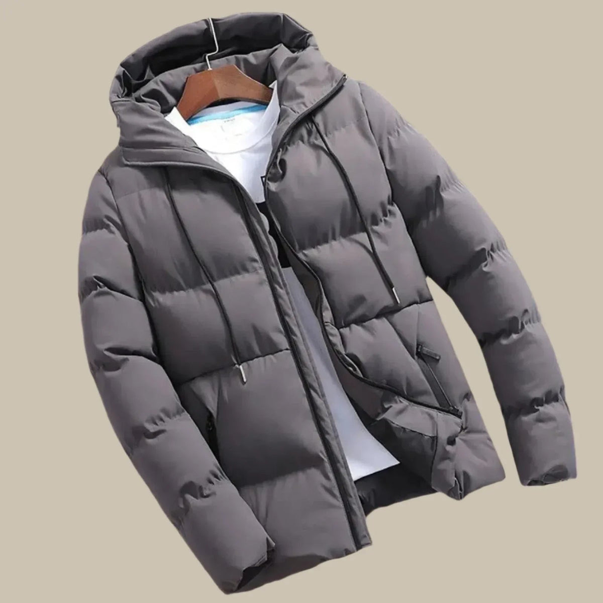Men's Puffer Jacket with Hood | Coats & Jackets - Gray