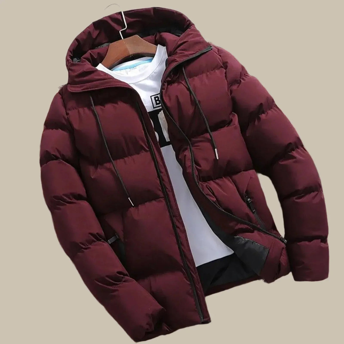 Men's Puffer Jacket with Hood | Coats & Jackets - Red