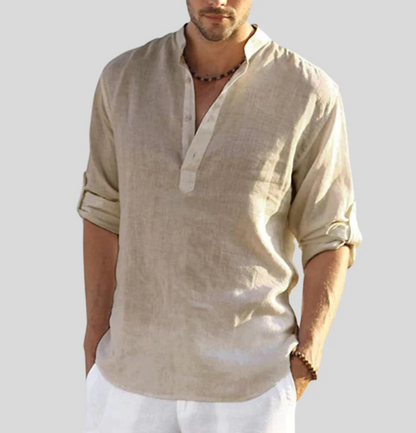 Men's Relaxed-Fit Casual Shirt | Lightweight Short-Sleeve Top - Beige