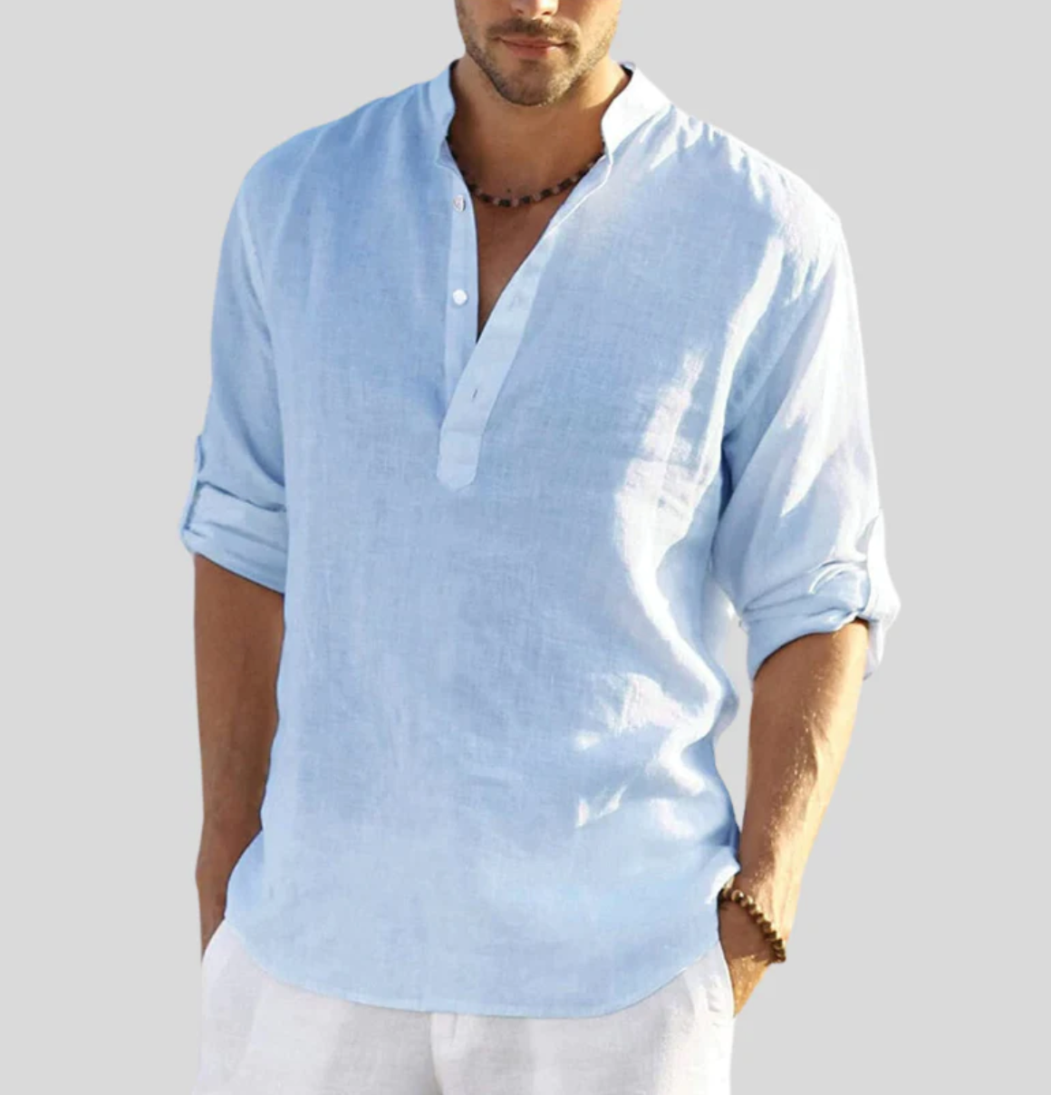 Men's Relaxed-Fit Casual Shirt | Lightweight Short-Sleeve Top - Light Blue
