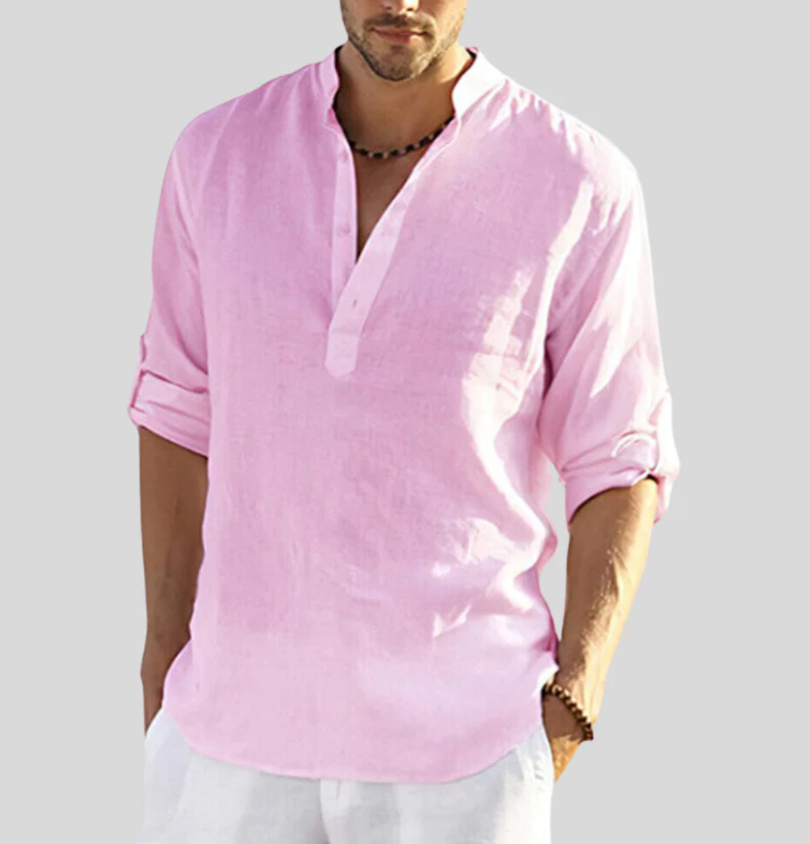 Men's Relaxed-Fit Casual Shirt | Lightweight Short-Sleeve Top - Pink