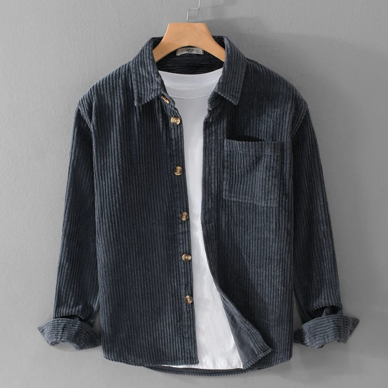 Men's Shirt Corduroy Long Sleeve | Casual Shirts - Gray