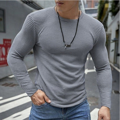 Men's Slim Fit Long Sleeve Shirt | Structured Knit Top - Light Gray