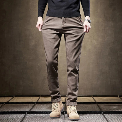 Men's Slim Fit Pants | Fleece Lined Casual Trousers