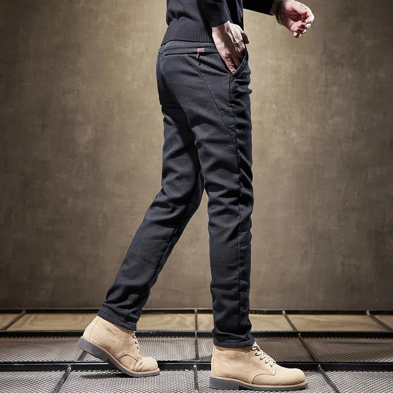 Men's Slim Fit Pants | Fleece Lined Casual Trousers