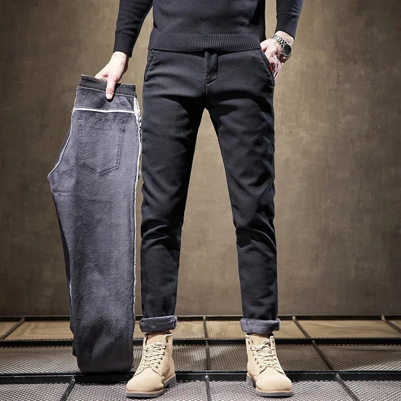 Men's Slim Fit Pants | Fleece Lined Casual Trousers