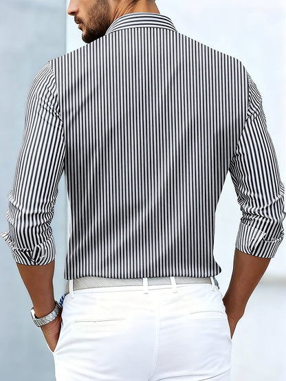Men's Striped Long Sleeve Shirt | Casual Shirts - Black