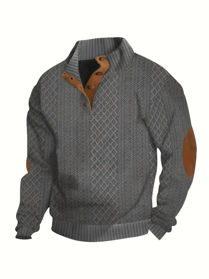 Men's Sweater with Stand Collar | Button Henley Knit