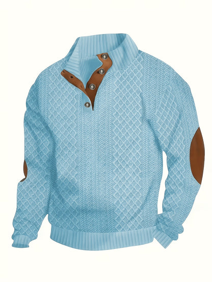 Men's Sweater with Stand Collar | Button Henley Knit