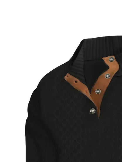 Men's Sweater with Stand Collar | Button Henley Knit