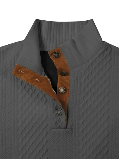 Men's Sweater with Stand Collar | Button Henley Knit